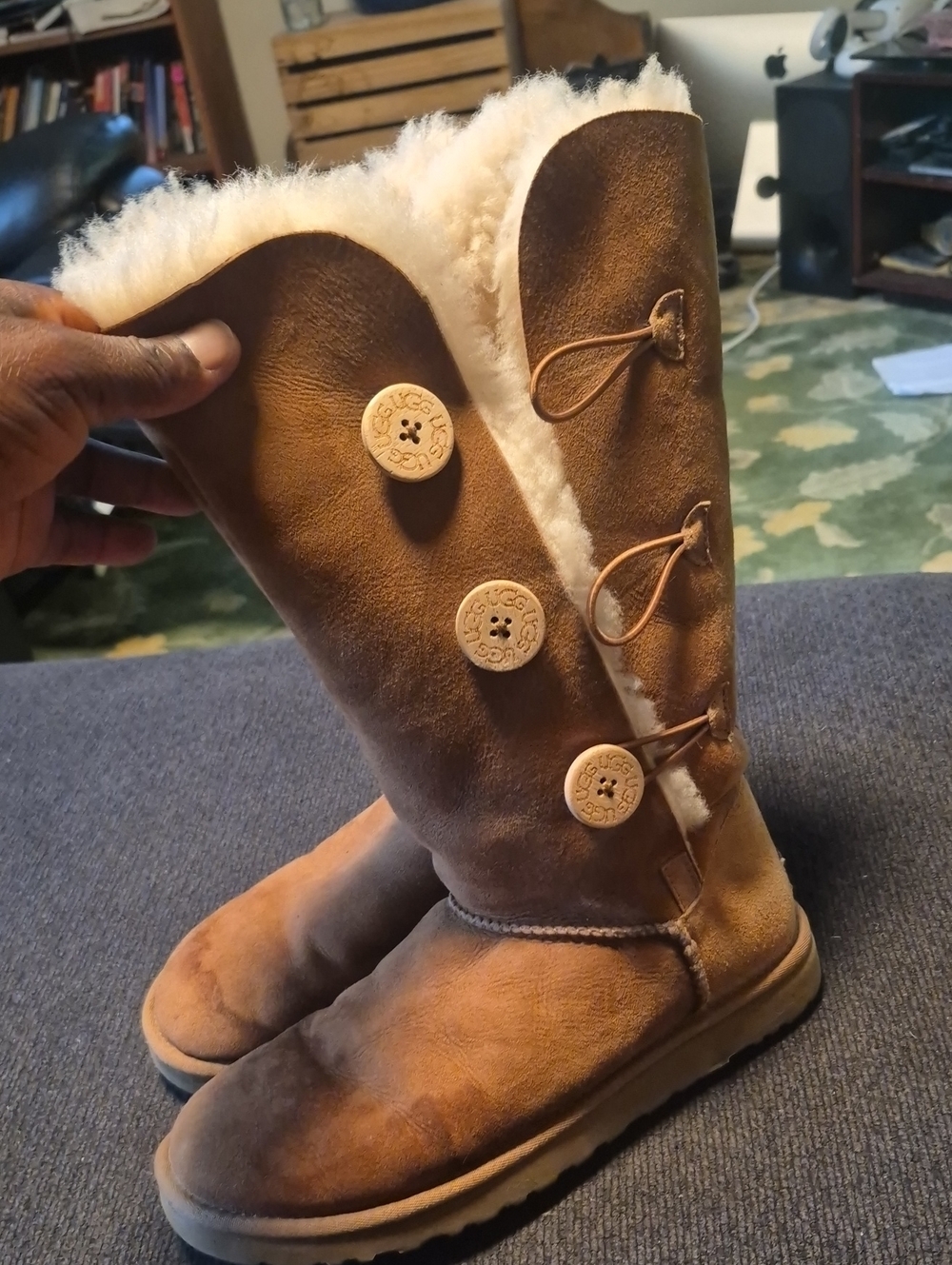 UGG Chestnut Button-Front Shearling Tall Boots